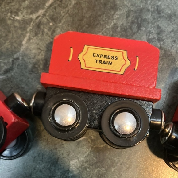 Wooden Train and Car Set - Red, Blue, Yellow - Picture 5 of 8